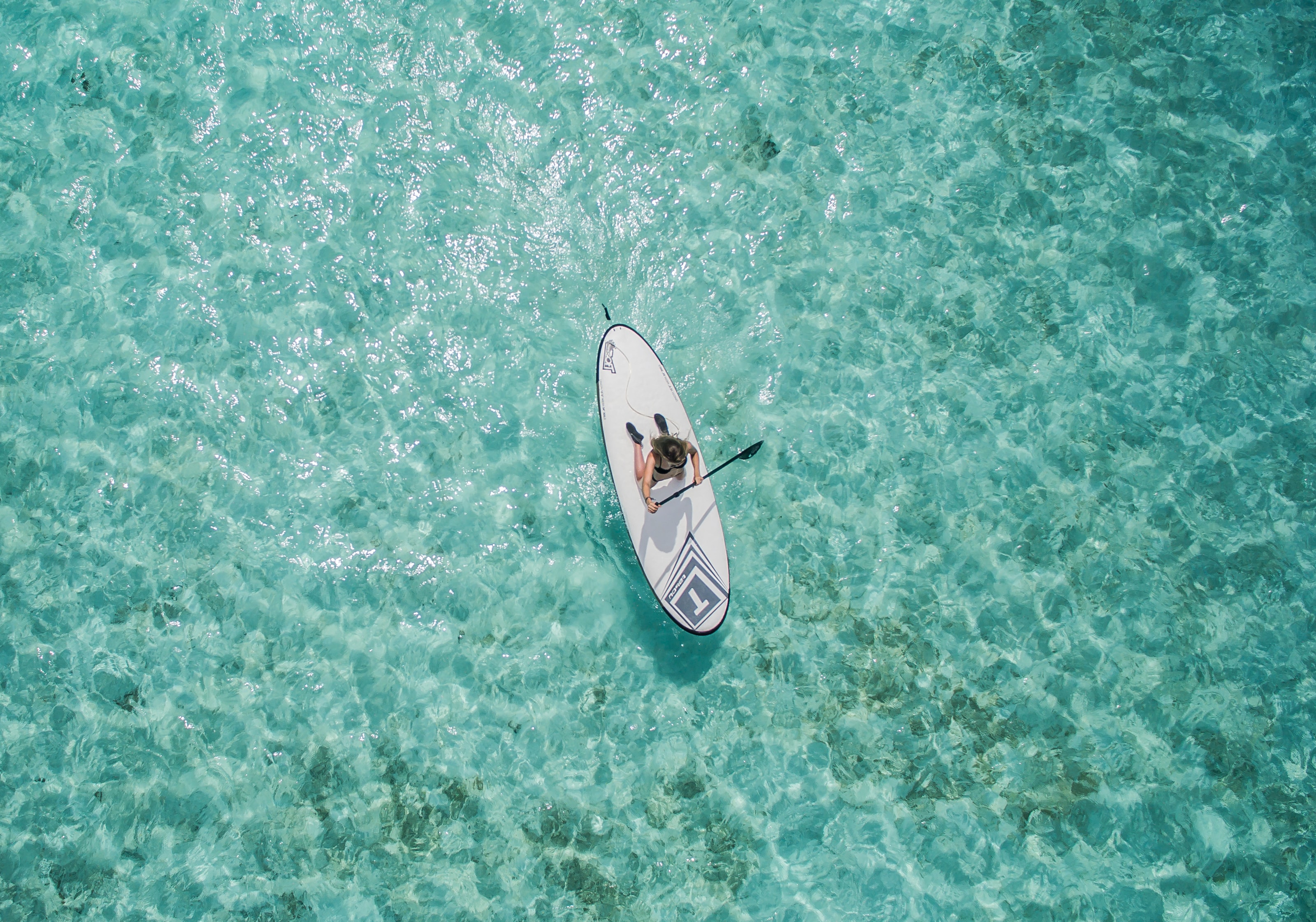 paddleskie in crystal clear sea water